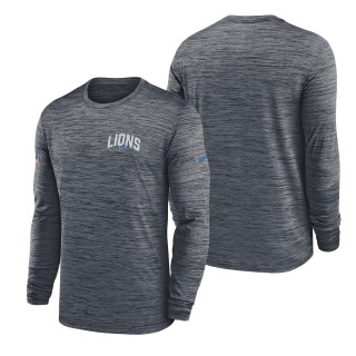 Men's Detroit Lions Anthracite Velocity Athletic Stack Performance Long Sleeve T-Shirt