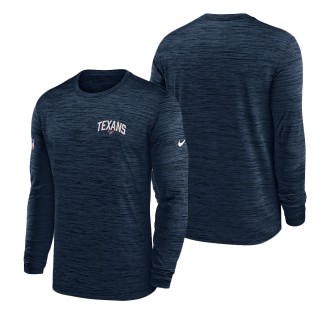 Men's Houston Texans Navy Velocity Athletic Stack Performance Long Sleeve T-Shirt