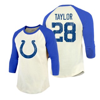 Indianapolis Colts Jonathan Taylor Majestic Threads Cream Royal Player Name & Number Raglan 3-4-Sleeve T-Shirt