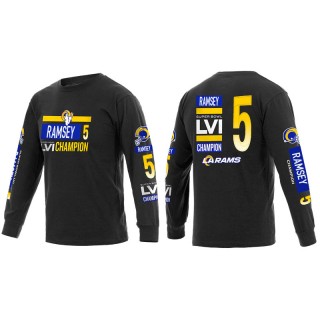 Super Bowl LVI Champions Rams Jalen Ramsey Black Long Sleeve T-Shirt