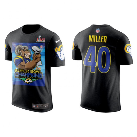 Super Bowl LVI Champions Rams Von Miller Black Cartoon T-Shirt