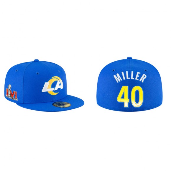 Super Bowl LVI Champions Rams Von Miller Royal Fitted Hat