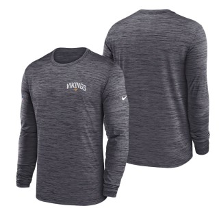 Men's Minnesota Vikings Charcoal Velocity Athletic Stack Performance Long Sleeve T-Shirt