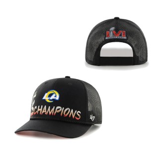 Los Angeles Rams Black Super Bowl LVI Champions Sunset Trucker Adjustable Hat