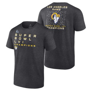Los Angeles Rams Charcoal Super Bowl LVI Champions Roster Signature T-Shirt