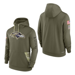 Men's Baltimore Ravens Olive 2022 Salute to Service Therma Performance Pullover Hoodie