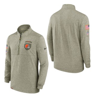 Men's Cleveland Browns Olive 2022 Salute to Service Shield Quarter-Zip Top