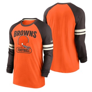 Men's Cleveland Browns Nike Orange Brown Throwback Raglan Long Sleeve T-Shirt