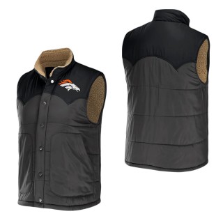 Men's Denver Broncos NFL x Darius Rucker Collection by Fanatics Charcoal Two-Tone Sherpa Button-Up Vest
