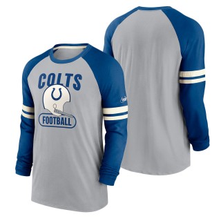 Men's Indianapolis Colts Nike Gray Royal Throwback Raglan Long Sleeve T-Shirt