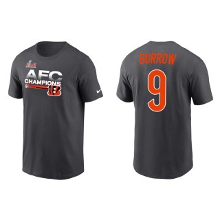 Joe Burrow Bengals 2021 AFC Champions Locker Room Trophy Men's Anthracite T-Shirt