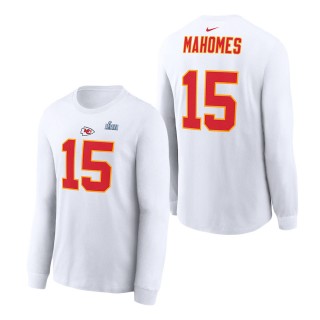Men's Kansas City Chiefs Patrick Mahomes Nike White Super Bowl LVII Name & Number Long Sleeve T-Shirt