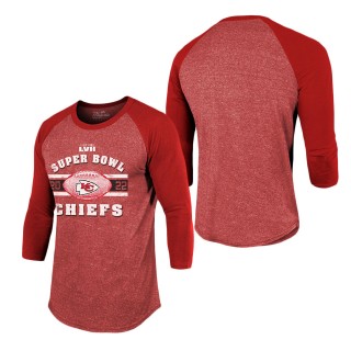 Men's Kansas City Chiefs Majestic Threads Red Super Bowl LVII Tri-Blend Make It Happen Raglan 3 4 Sleeve T-Shirt