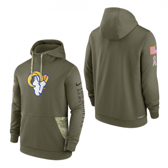 Men's Los Angeles Rams Olive 2022 Salute to Service Therma Performance Pullover Hoodie