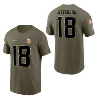 Men's Minnesota Vikings Justin Jefferson Olive 2022 Salute To Service Name & Number T-Shirt