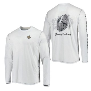 Men's New Orleans Saints Tommy Bahama White Laces Out Billboard Long Sleeve T-Shirt