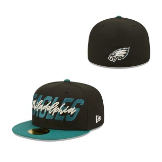 Philadelphia Eagles Black Midnight Green 2022 NFL Draft On Stage 59FIFTY Fitted Hat