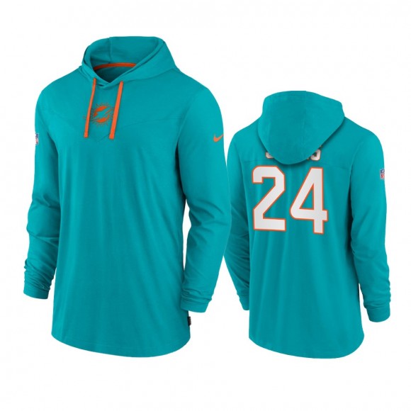 Men's Miami Dolphins Byron Jones Aqua Hoodie Tri-Blend Sideline Performance T-Shirt