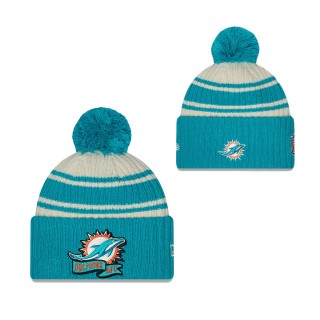 Men's Miami Dolphins Cream Aqua 2022 Sideline Sport Cuffed Pom Knit Hat