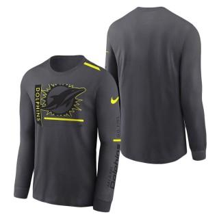 Miami Dolphins Nike Anthracite Volt Performance Long Sleeve T-Shirt