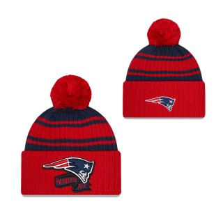 Men's New England Patriots Navy 2022 Sideline Cuffed Pom Knit Hat