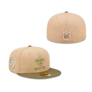 New Orleans Saints 50th Anniversary Saguaro Tan Olive 59FIFTY Fitted Hat