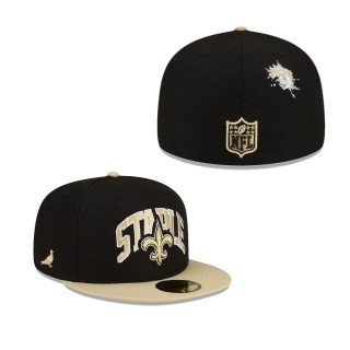 Men's New Orleans Saints Black Vegas Gold NFL x Staple Collection 59FIFTY Fitted Hat