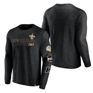 Men's New Orleans Saints Heather Black High Whip Pitcher Long Sleeve T-Shirt