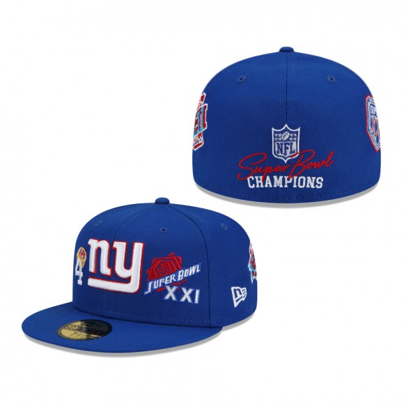 Men's New York Giants New Era Royal 4x Super Bowl Champions Count The Rings 59FIFTY Fitted Hat