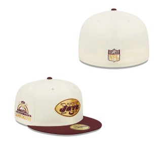 Men's New York Jets Cream Maroon Gridiron Classics 1990 Hawaii Pro Bowl Exclusive 59FIFTY Fitted Hat