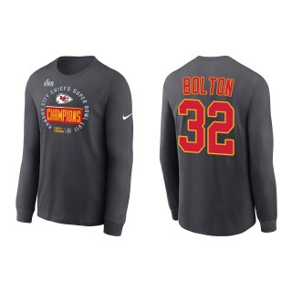 Nick Bolton Kansas City Chiefs Anthracite Super Bowl LVII Champions Locker Room Trophy Collection Long Sleeve T-Shirt