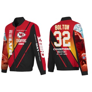 Nick Bolton Kansas City Chiefs Red Super Bowl LVII Champions Logo Full Zip Nylon Bomber Jacket