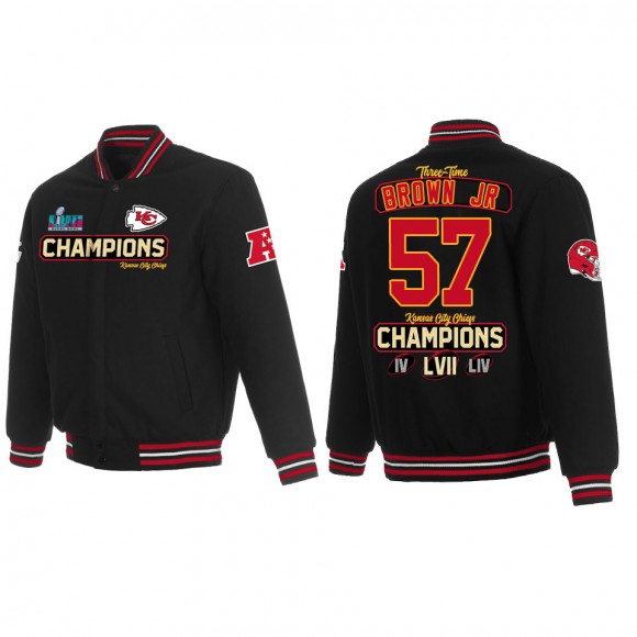 Orlando Brown Jr. Kansas City Chiefs Black Super Bowl LVII Champions Team Reversible Wool Full Snap Jacket