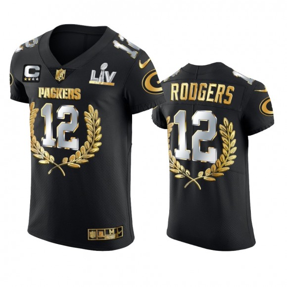 Green Bay Packers Aaron Rodgers Black 2020 NFL MVP Golden Edition Jersey - Men's