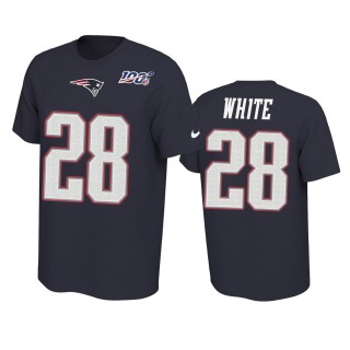 New England Patriots James White Navy 100th Season Player Pride T-Shirt