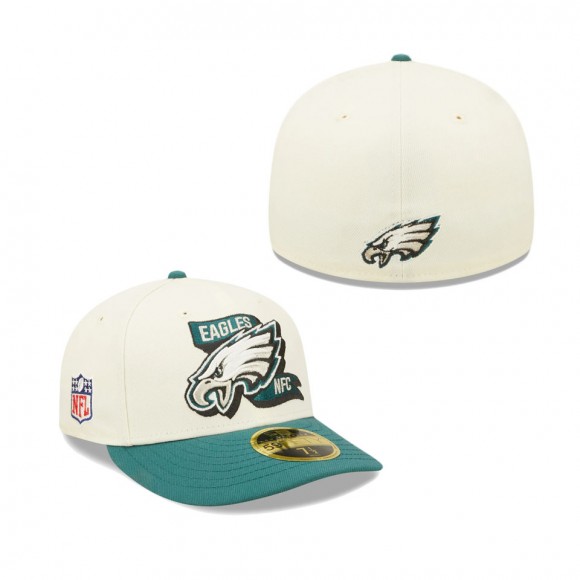 Men's Philadelphia Eagles Cream Green 2022 Sideline Low Profile 59FIFTY Fitted Hat