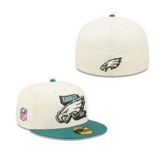 Men's Philadelphia Eagles Cream Midnight Green 2022 Sideline 59FIFTY Fitted Hat