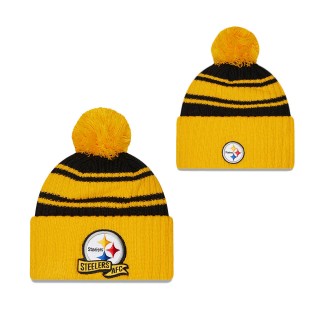 Men's Pittsburgh Steelers Black 2022 Sideline Cuffed Pom Knit Hat