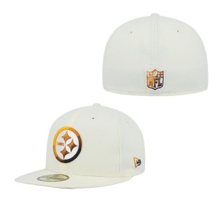 Men's Pittsburgh Steelers Cream Chrome Dim 59FIFTY Fitted Hat