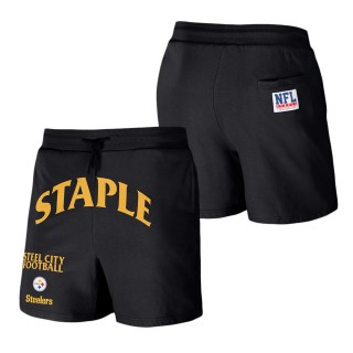 Men's Pittsburgh Steelers NFL x Staple Black Throwback Vintage Wash Fleece Shorts