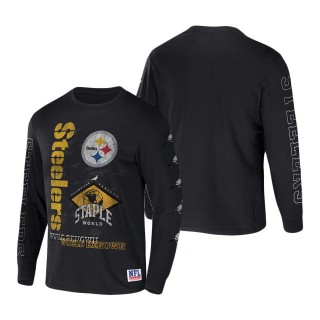 Men's Pittsburgh Steelers NFL x Staple Black World Renowned Long Sleeve T-Shirt