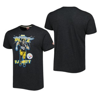 Men's Pittsburgh Steelers T.J. Watt Homage Heathered Charcoal Blitz Player Tri-Blend T-Shirt