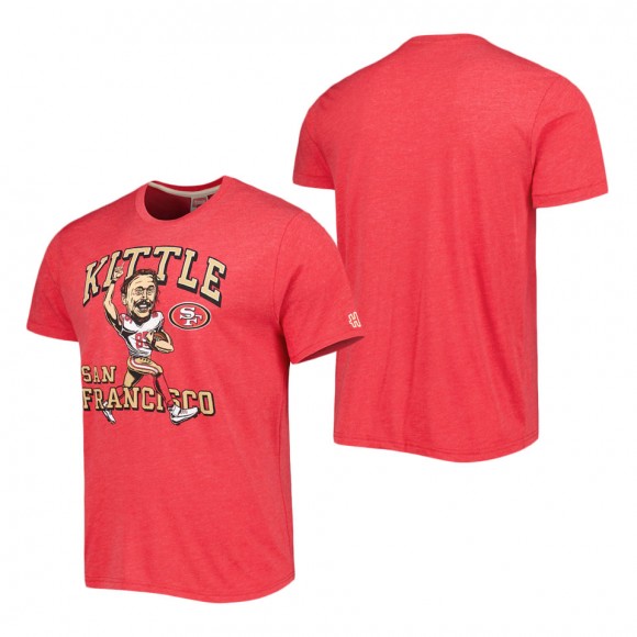 Men's San Francisco 49ers George Kittle Homage Heathered Scarlet Caricature Player Tri-Blend T-Shirt