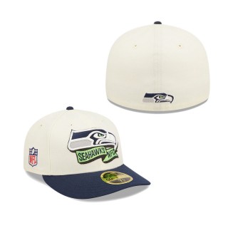 Men's Seattle Seahawks Cream College Navy 2022 Sideline Low Profile 59FIFTY Fitted Hat
