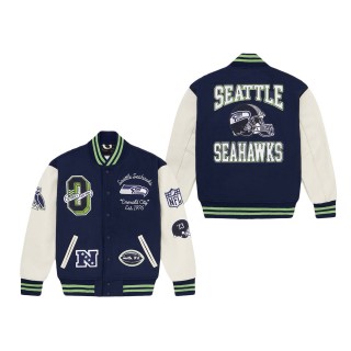 Seattle Seahawks OVO x NFL College Navy Full-Snap Varsity Jacket