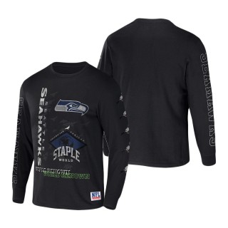 Men's Seattle Seahawks NFL x Staple Black World Renowned Long Sleeve T-Shirt