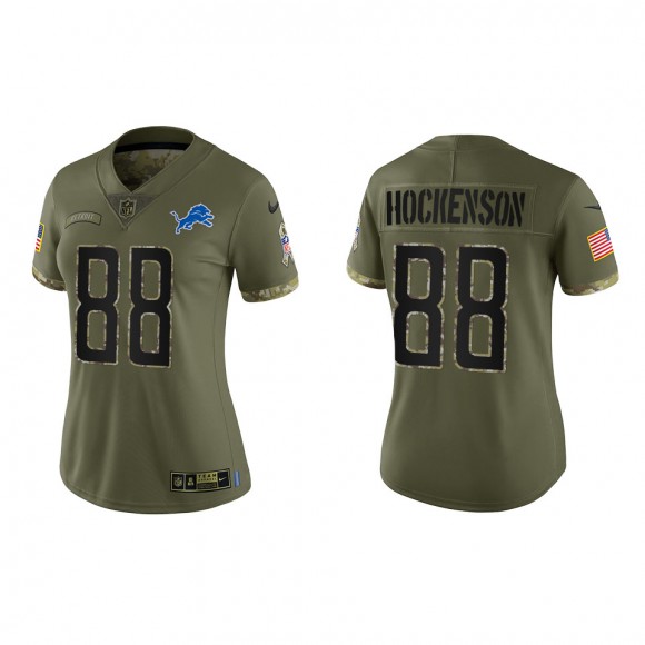 T.J. Hockenson Women's Detroit Lions Olive 2022 Salute To Service Limited Jersey