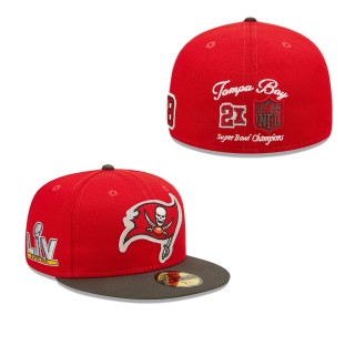 Men's Tampa Bay Buccaneers Red Pewter Super Bowl LV Letterman 59FIFTY Fitted Hat
