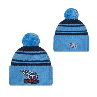 Men's Tennessee Titans Navy Light Blue 2022 Sideline Cuffed Pom Knit Hat
