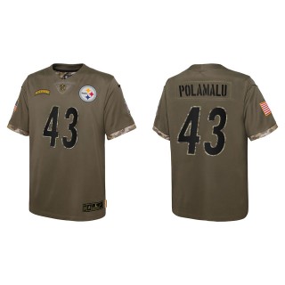 Troy Polamalu Youth Pittsburgh Steelers Olive 2022 Salute To Service Limited Jersey